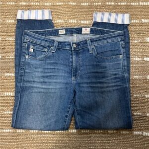 Adriano Goldschmied Cigarette Roll Up Jeans Striped Cuff Nautical Size 29